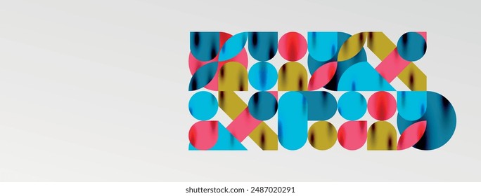 Mosaic geometric elements. Colorful circles, round geometric shapes and lines with shadow 3d effects. Simple forms abstract background for wallpaper, banner, template or landing
