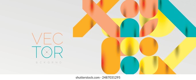 Mosaic geometric elements. Colorful circles, round geometric shapes and lines with shadow 3d effects. Simple forms abstract background for wallpaper, banner, template or landing