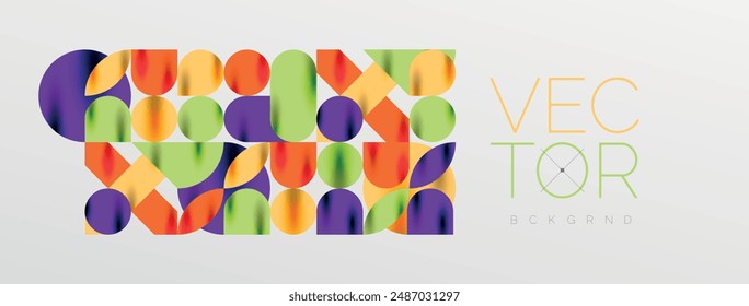 In: Mosaic Geometric Elemente. Bunte Kreise, runde geometrische Formen und Linien mit Schatten-3D-Effekten. Einfache Formen abstrakter Hintergrund für Bildschirmhintergrund, Banner, Vorlage oder Landung
