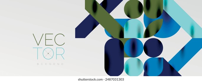 Mosaic geometric elements. Colorful circles, round geometric shapes and lines with shadow 3d effects. Simple forms abstract background for wallpaper, banner, template or landing