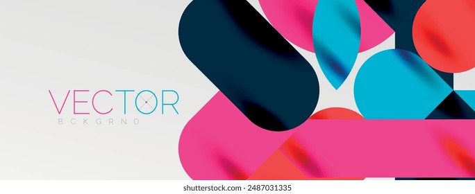 Mosaic geometric elements. Colorful circles, round geometric shapes and lines with shadow 3d effects. Simple forms abstract background for wallpaper, banner, template or landing