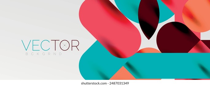 Mosaic geometric elements. Colorful circles, round geometric shapes and lines with shadow 3d effects. Simple forms abstract background for wallpaper, banner, template or landing