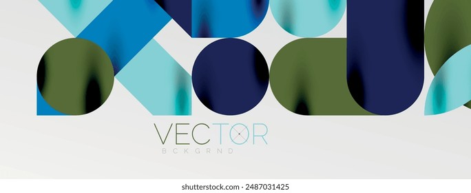Mosaic geometric elements. Colorful circles, round geometric shapes and lines with shadow 3d effects. Simple forms abstract background for wallpaper, banner, template or landing