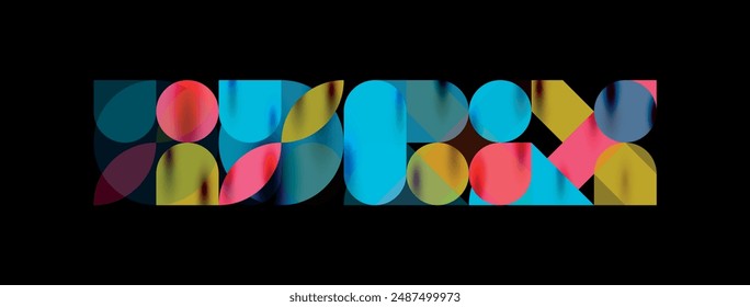 Mosaic geometric elements. Colorful circles, round geometric shapes and lines with shadow 3d effects. Simple forms abstract background for wallpaper, banner, template or landing