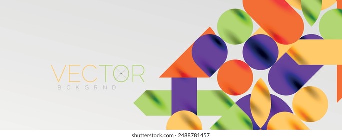 Mosaic geometric elements. Colorful circles, round geometric shapes and lines with shadow 3d effects. Simple forms abstract background for wallpaper, banner, template or landing