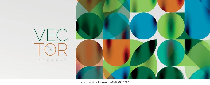 Mosaic geometric elements. Colorful circles, round geometric shapes and lines with shadow 3d effects. Simple forms abstract background for wallpaper, banner, template or landing