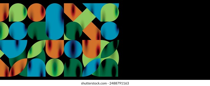 Mosaic geometric elements. Colorful circles, round geometric shapes and lines with shadow 3d effects. Simple forms abstract background for wallpaper, banner, template or landing
