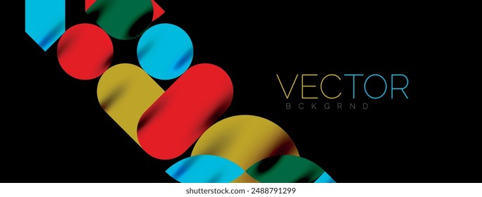Mosaic geometric elements. Colorful circles, round geometric shapes and lines with shadow 3d effects. Simple forms abstract background for wallpaper, banner, template or landing