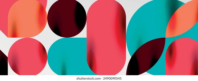 Mosaic geometric elements. Colorful circles, round geometric shapes and lines with shadow 3d effects. Simple forms abstract background for wallpaper, banner, template or landing