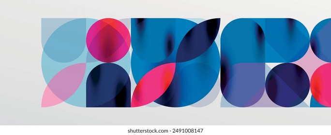 Mosaic geometric elements. Colorful circles, round geometric shapes and lines with shadow 3d effects. Simple forms abstract background for wallpaper, banner, template or landing