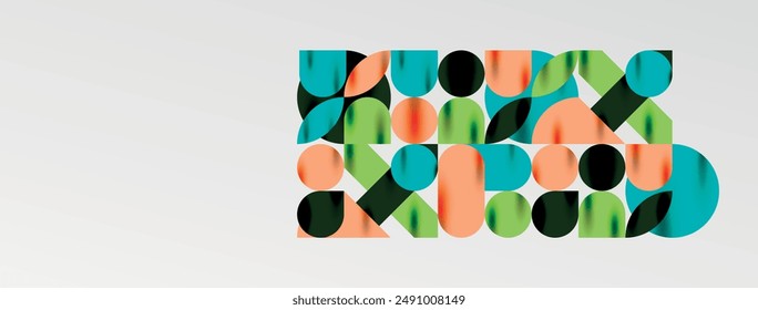Mosaic geometric elements. Colorful circles, round geometric shapes and lines with shadow 3d effects. Simple forms abstract background for wallpaper, banner, template or landing
