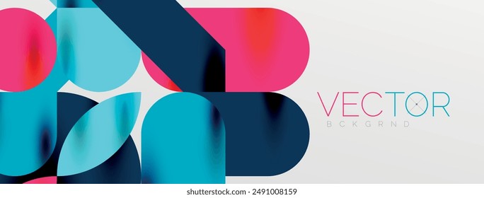 Mosaic geometric elements. Colorful circles, round geometric shapes and lines with shadow 3d effects. Simple forms abstract background for wallpaper, banner, template or landing