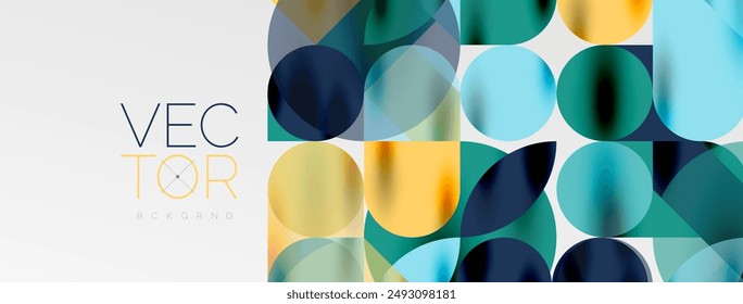 Mosaic geometric elements. Colorful circles, round geometric shapes and lines with shadow 3d effects. Simple forms abstract background for wallpaper, banner, template or landing