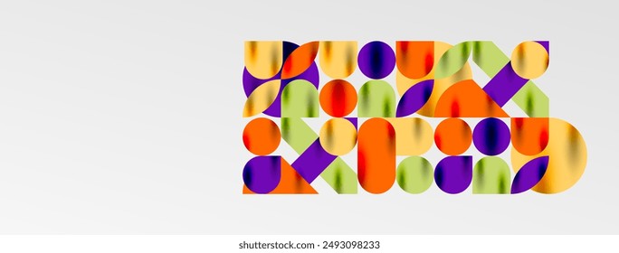 Mosaic geometric elements. Colorful circles, round geometric shapes and lines with shadow 3d effects. Simple forms abstract background for wallpaper, banner, template or landing