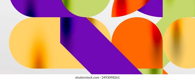 Mosaic geometric elements. Colorful circles, round geometric shapes and lines with shadow 3d effects. Simple forms abstract background for wallpaper, banner, template or landing