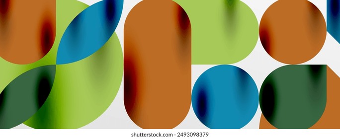 Mosaic geometric elements. Colorful circles, round geometric shapes and lines with shadow 3d effects. Simple forms abstract background for wallpaper, banner, template or landing