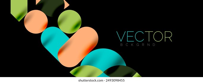 Mosaic geometric elements. Colorful circles, round geometric shapes and lines with shadow 3d effects. Simple forms abstract background for wallpaper, banner, template or landing