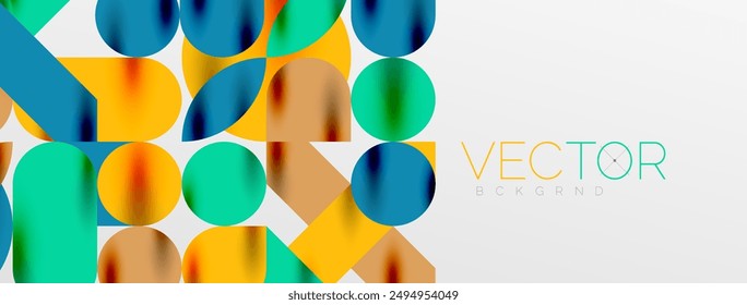 Mosaic geometric elements. Colorful circles, round geometric shapes and lines with shadow 3d effects. Simple forms abstract background for wallpaper, banner, template or landing