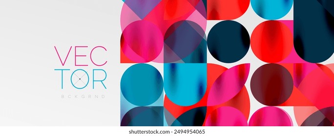Mosaic geometric elements. Colorful circles, round geometric shapes and lines with shadow 3d effects. Simple forms abstract background for wallpaper, banner, template or landing