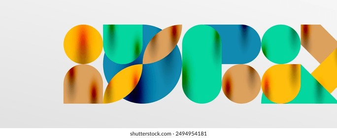 Mosaic geometric elements. Colorful circles, round geometric shapes and lines with shadow 3d effects. Simple forms abstract background for wallpaper, banner, template or landing