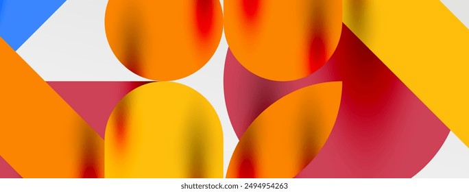 Mosaic geometric elements. Colorful circles, round geometric shapes and lines with shadow 3d effects. Simple forms abstract background for wallpaper, banner, template or landing
