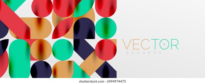 Mosaic geometric elements. Colorful circles, round geometric shapes and lines with shadow 3d effects. Simple forms abstract background for wallpaper, banner, template or landing