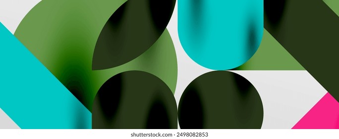 Mosaic geometric elements. Colorful circles, round geometric shapes and lines with shadow 3d effects. Simple forms abstract background for wallpaper, banner, template or landing