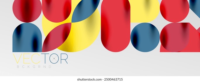 Mosaic geometric elements. Colorful circles, round geometric shapes and lines with shadow 3d effects. Simple forms abstract background for wallpaper, banner, template or landing