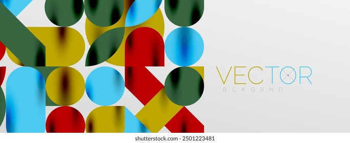 Mosaik geometrische Elemente. Bunte Kreise, runde geometrische Formen und Linien mit Schatten 3D-Effekte. Einfache Formulare abstrakter Hintergrund für Tapete, Banner, Vorlage oder Landung