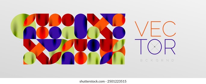 Mosaic geometric elements. Colorful circles, round geometric shapes and lines with shadow 3d effects. Simple forms abstract background for wallpaper, banner, template or landing