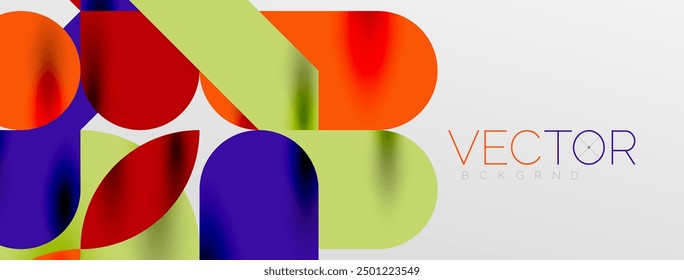 Mosaic geometric elements. Colorful circles, round geometric shapes and lines with shadow 3d effects. Simple forms abstract background for wallpaper, banner, template or landing