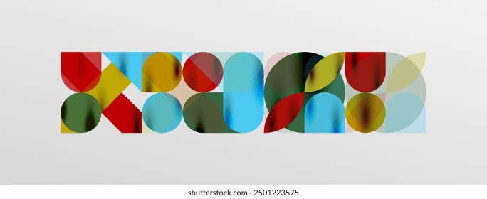 Mosaic geometric elements. Colorful circles, round geometric shapes and lines with shadow 3d effects. Simple forms abstract background for wallpaper, banner, template or landing