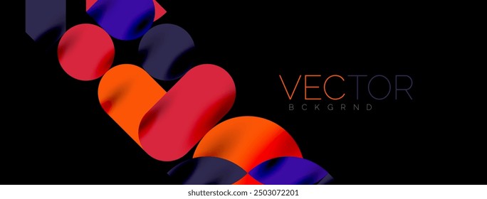 Elementos geométricos de mosaico. Círculos de colores, Formas geométricas redondas y líneas con efectos de sombra 3d. Fondo abstracto de formas simples para Fondo de pantalla, Anuncio, Plantilla o aterrizaje