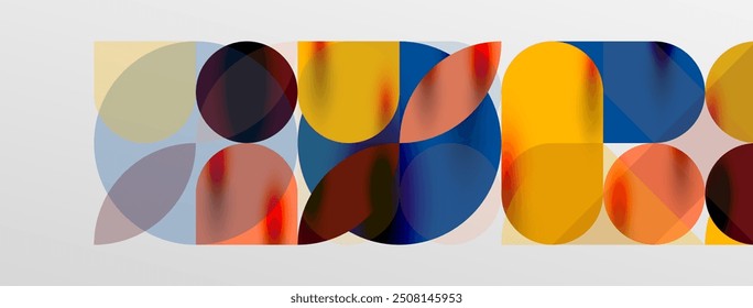 Mosaic geometric elements. Colorful circles, round geometric shapes and lines with shadow 3d effects. Simple forms abstract background for wallpaper, banner, template or landing
