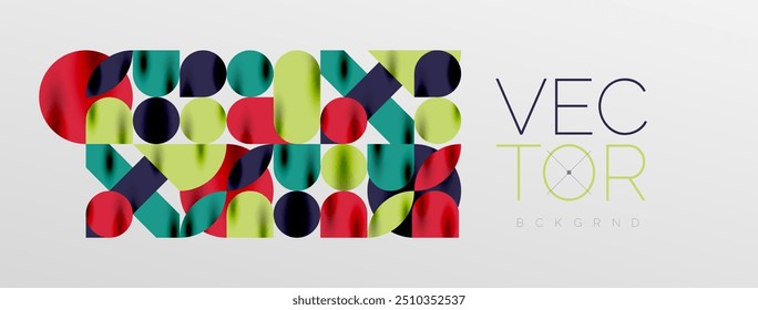 Elementos geométricos de mosaico. Círculos de colores, Formas geométricas redondas y líneas con efectos de sombra 3d. Fondo abstracto de formas simples para Fondo de pantalla, Anuncio, Plantilla o aterrizaje