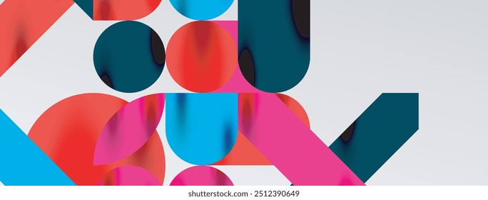 Mosaik geometrische Elemente. Bunte Kreise, runde geometrische Formen und Linien mit Schatten 3D-Effekte. Einfache Formulare abstrakter Hintergrund für Tapete, Banner, Vorlage oder Landung
