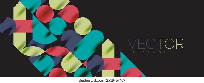 Mosaic geometric elements. Colorful circles, round geometric shapes and lines with shadow 3d effects. Simple forms abstract background for wallpaper, banner, template or landing