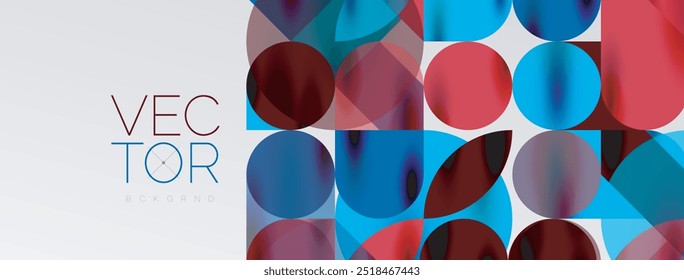 Elementos geométricos de mosaico. Círculos de colores, Formas geométricas redondas y líneas con efectos de sombra 3d. Fondo abstracto de formas simples para Fondo de pantalla, Anuncio, Plantilla o aterrizaje