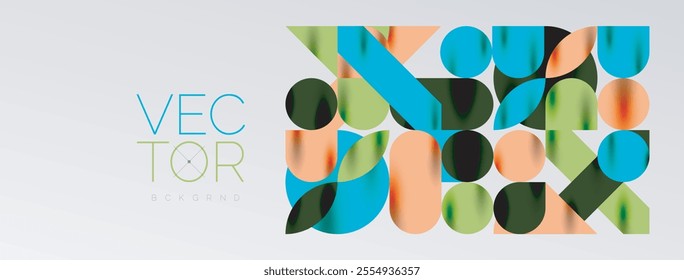 Mosaic geometric elements. Colorful circles, round geometric shapes and lines with shadow 3d effects. Simple forms abstract background for wallpaper, banner, template or landing