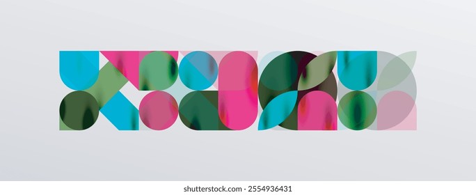 Mosaic geometric elements. Colorful circles, round geometric shapes and lines with shadow 3d effects. Simple forms abstract background for wallpaper, banner, template or landing