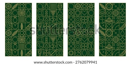 Mosaic geometric fruit and story abstract leaf with lemon food line. Pattern agriculture nature and bauhaus apple scandinavian with illustration grape herb. Carrot mosaic minimal and flower.