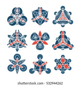 Mosaic geometric ornaments. Vector abstract symbols isolated on white