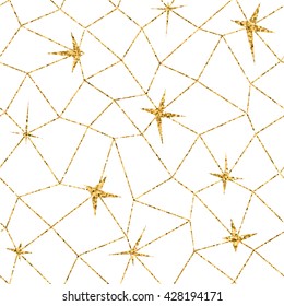 Mosaic geometric seamless pattern 3D. Gold glitter white template. Abstract texture Golden luxury prints. Retro vintage decoration. Design for template wallpaper, wrapping, textile Vector Illustration