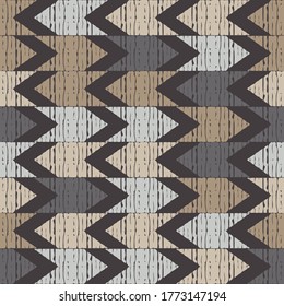 Mosaic with geometric shapes. Geometry. Seamless pattern. Design with manual hatching. Textile. Ethnic boho ornament. Vector illustration for web design or print.