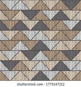 Mosaic with geometric shapes. Geometry. Seamless pattern. Design with manual hatching. Textile. Ethnic boho ornament. Vector illustration for web design or print.