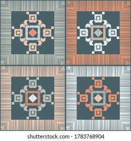 Mosaic with geometric shapes. Geometry. Seamless pattern. Design with manual hatching. Textile. Ethnic boho ornament. Vector illustration for web design or print.
