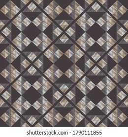 Mosaic with geometric shapes. Geometry. Seamless pattern. Design with manual hatching. Textile. Ethnic boho ornament. Vector illustration for web design or print.