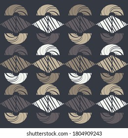 Mosaic with geometric shapes. Seamless background. Design with manual hatching. Textile. Ethnic boho pattern. Vector illustration for web design or print.