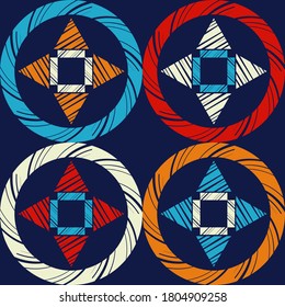 Mosaic with geometric shapes. Seamless background. Design with manual hatching. Textile. Ethnic boho pattern. Vector illustration for web design or print.
