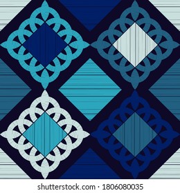 Mosaico con formas geométricas. El fondo es impecable. Diseño con eclosión manual. Textil. Patrón de boho étnico. Ilustración vectorial para diseño web o impresión.